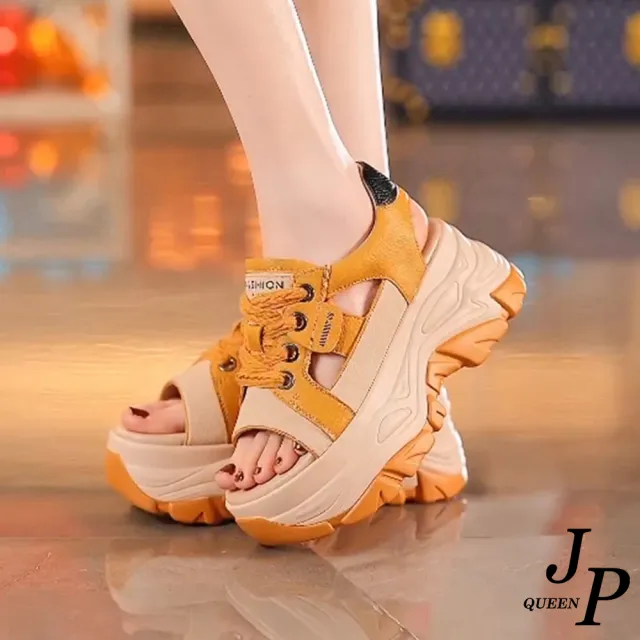 【JP Queen New York】街頭焦點透氣鏤空厚底雙層牛皮涼鞋(6色可選)