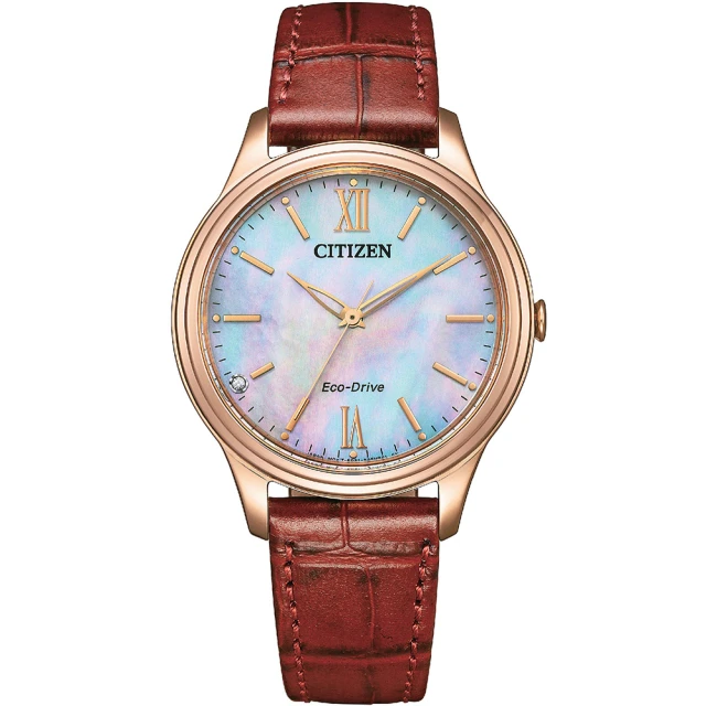【CITIZEN 星辰】LADYS 光動能晶鑽時尚腕錶-34mm(EM0419-11D)