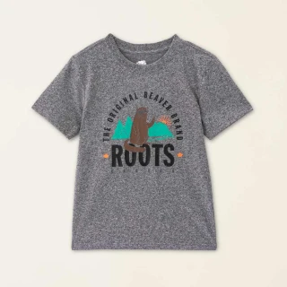【Roots】Roots大童-動物派對系列 卡通海狸純棉短袖T恤(灰色)