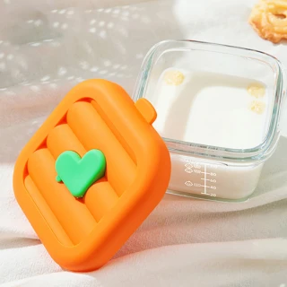 【保存容器】寶寶副食品方形玻璃保鮮盒(160ML 刻度 耐熱 可微波 分裝 密封 矽膠蓋)