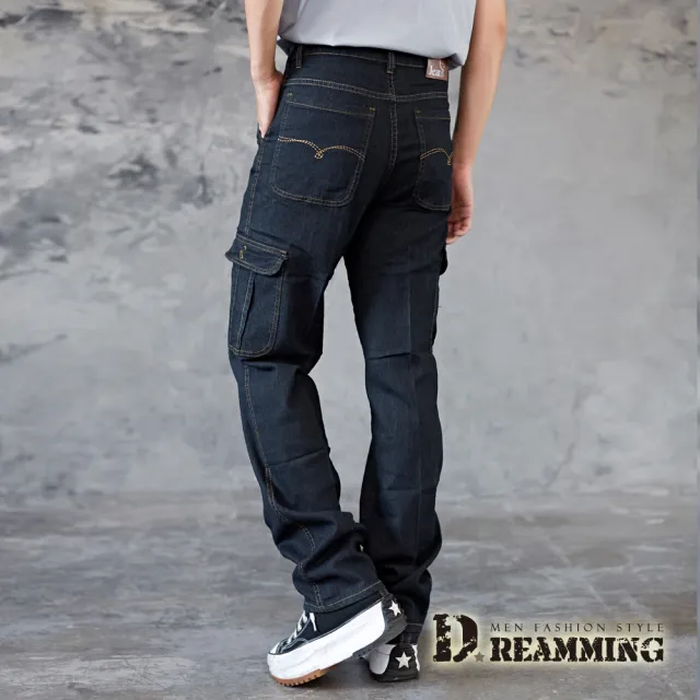 【Dreamming】硬派美式多口袋伸縮中直筒牛仔褲 工裝褲 抗撕裂(共三色)