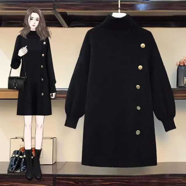 【巴黎精品】現貨+預購 女針織洋裝長袖連身裙大尺碼長裙連衣裙A字裙休閒大碼女裝(寬鬆高領女裙子4色a1cv56)
