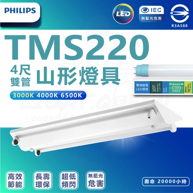 【Philips 飛利浦照明】2入組 TMS288 T8 LED山形燈具 4尺 雙管(6500K 白光)