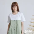 【gozo】標語繡花異材質假兩件T恤(兩色)