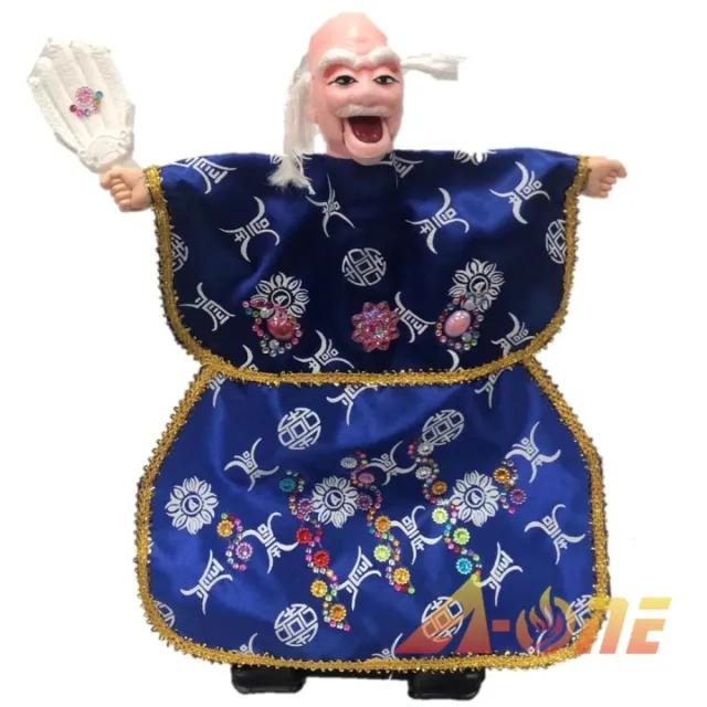【A-ONE 匯旺】怪老頭 臉會動 披風傳統布袋戲偶 送DIY彩繪流體熊組 流蘇裝飾 國旗刺繡 戲偶架 玩偶手偶