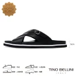 【TINO BELLINI 貝里尼】男款 牛皮交叉造型寬帶輕量涼拖鞋HM0T009(黑)