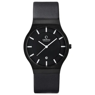OBAKU 極簡時代優雅時尚腕錶-全黑-皮帶-大-V123GBBRB
