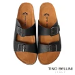 【TINO BELLINI 貝里尼】男款 休閒牛皮寬帶舒適涼拖鞋HM0O005(黑)