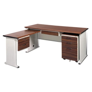 【時尚屋】150CM 胡桃木紋色辦公桌+側桌櫃組(250-7)