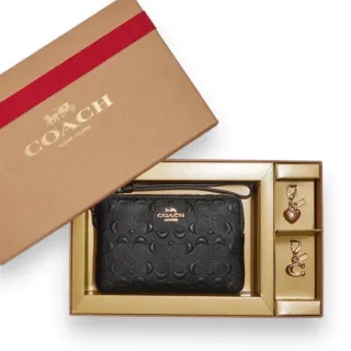 【COACH】專櫃禮盒版 黑色 立體浮雕滿版款 手拿包 零錢包 零錢袋 吊飾 男生女生通用(Coach CF358)