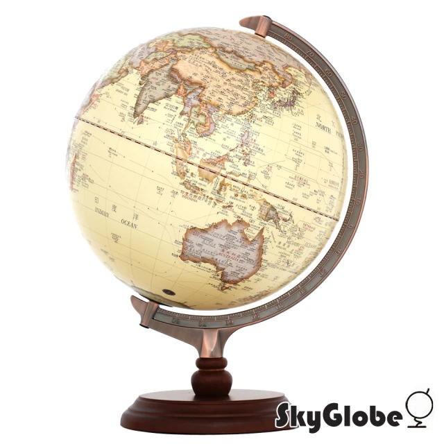 【WUZ 屋子】SkyGlobe 12吋古典仿古木質地球儀(中英文對照附燈)