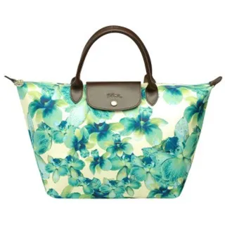 【LONGCHAMP】春夏新款鮮豔蘭花花卉短把水餃包(中-藍綠色-1623536-249)