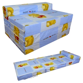 【快樂小熊】四折式沙發床/沙發椅-坐高40 床長200公分(藍色)
