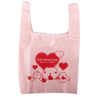 【Kapibarasan】水豚君愛心印花防水購物袋 -小(粉紅)