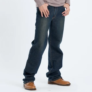 【BOBSON】男款復古刷色中直筒褲(藍53)