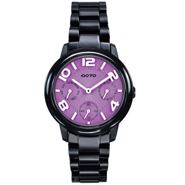 【GOTO】躍色潮流時尚陶瓷腕錶-紫面黑/小(GC9106L-33-N21)