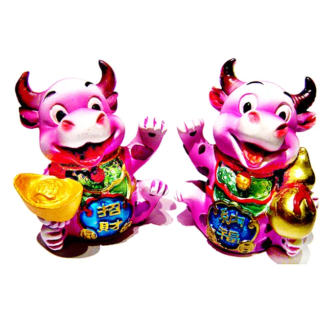 【開運陶源】扭轉乾坤 卡通對牛-招財牛(有紫／藍 色可選)