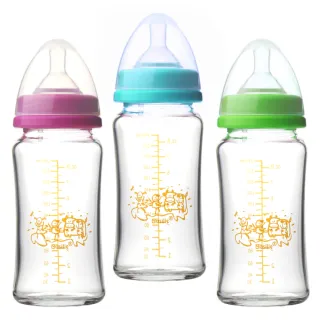 【貝喜力克】防脹氣高耐熱寬口徑玻璃奶瓶組(2大1小)