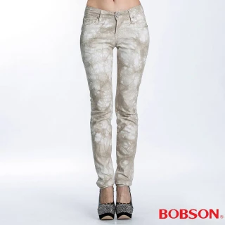 【BOBSON】女款綁染小直筒褲(8036-72)