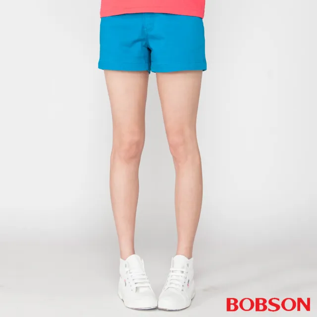 【BOBSON】女款彈性色布短褲(藍206-53)