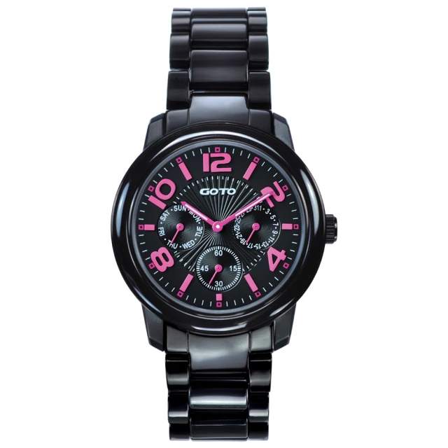 【GOTO】躍色純粹時尚陶瓷手錶-IP黑x桃刻度(GC6106M-33-3F1)