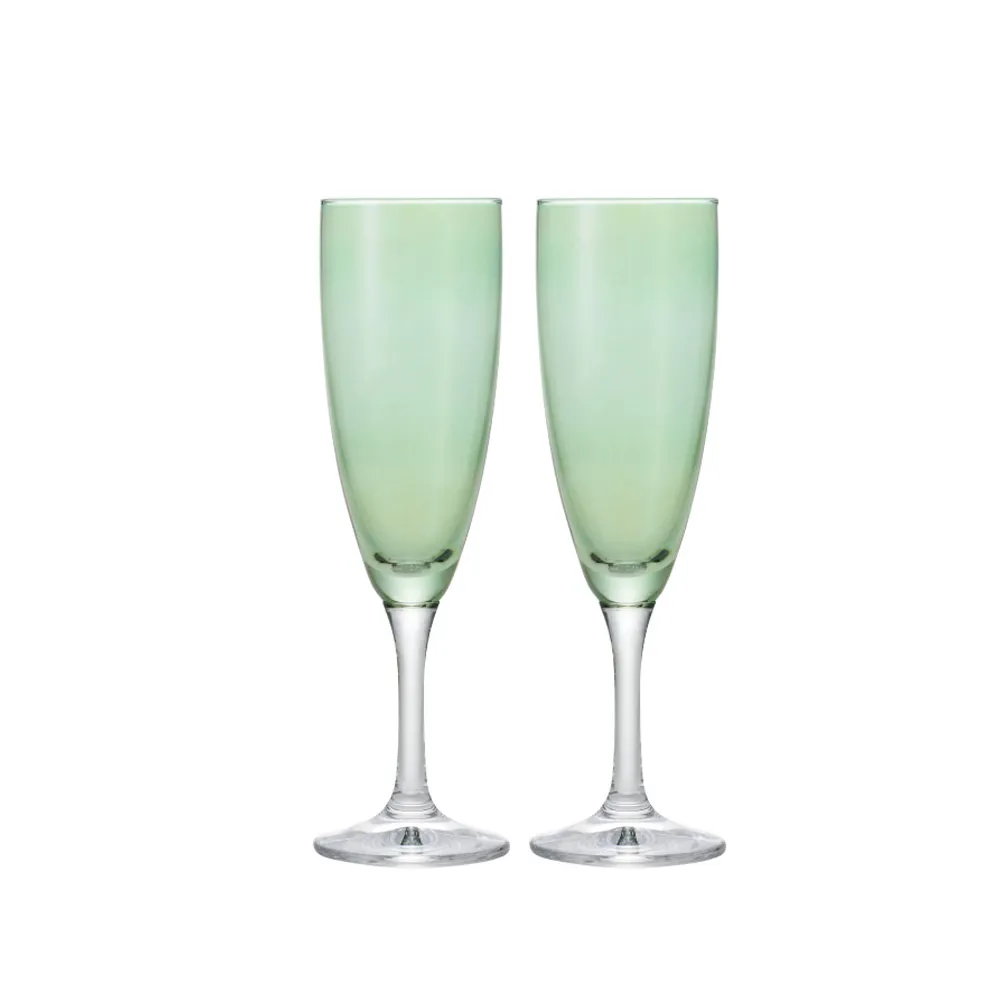 【ADERIA】日本進口香檳酒專用玻璃對杯(綠)