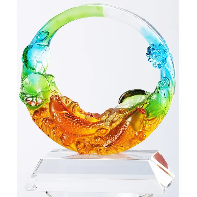 【開運陶源】琉璃 雙魚(含水晶台座)