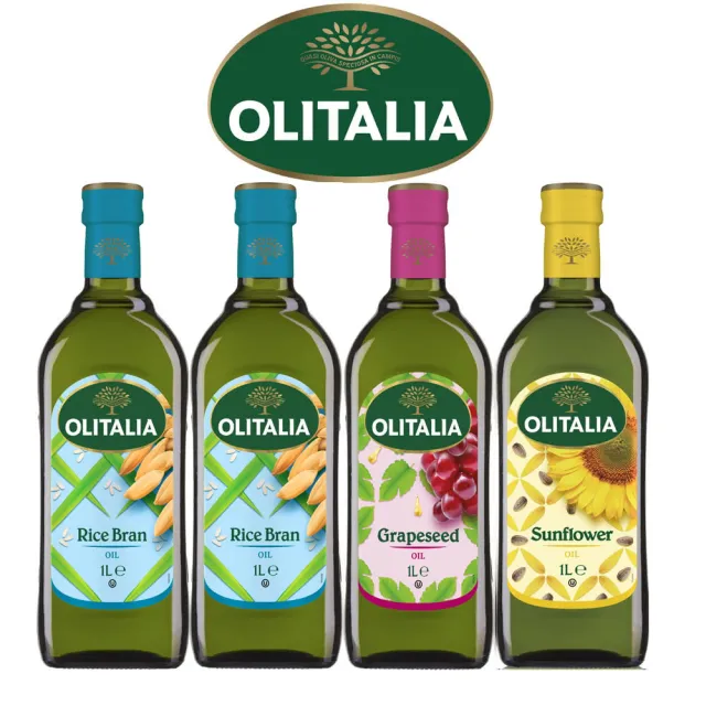 【Olitalia奧利塔】玄米油x2+葡萄籽油x1+葵花油x1(1000mlx4瓶-禮盒組)