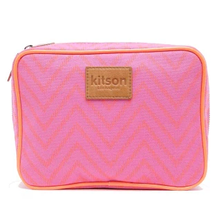 【Kitson】螢光滾邊山形帆布化妝包(L-Pink)