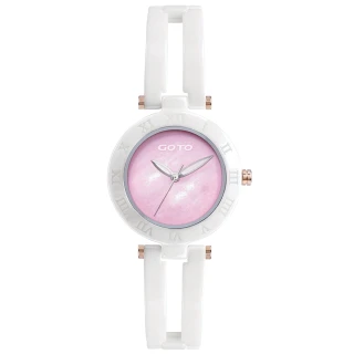 【GOTO】浪漫迷情時尚陶瓷手錶-白x粉(GC0368L-22-P21)