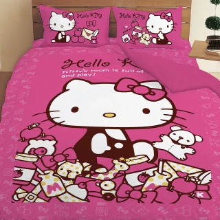 【享夢城堡】雙人薄被套6x7(HELLO KITTY 我的遊戲房-粉.紅)