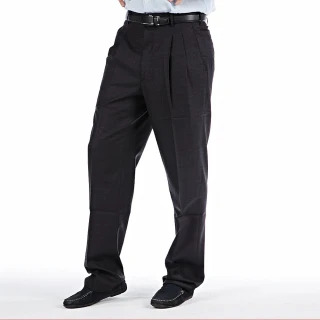 【NST Jeans】大尺碼 羊毛 英倫深灰細緻 男打摺西裝褲-中高腰寬版(001-7285)
