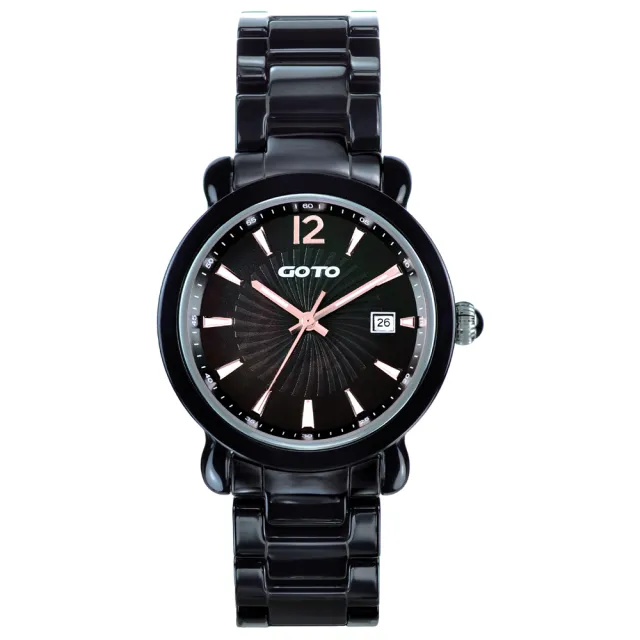 【GOTO】Aurora 陶瓷時尚腕錶-黑x玫刻度(GC0167M-33-V41)