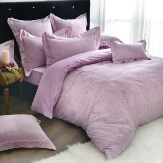 【義大利La Belle】《紫蘿米雅》雙人緹花四件式被套床包組