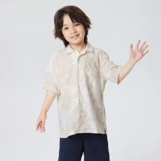 【GAP】男童裝 印花/條紋翻領短袖襯衫-葉子圖案(594450)