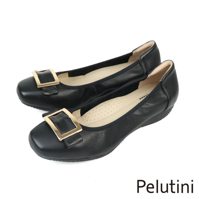 Pelutini 方形配飾包頭平底鞋 黑色(331013W-BL)
