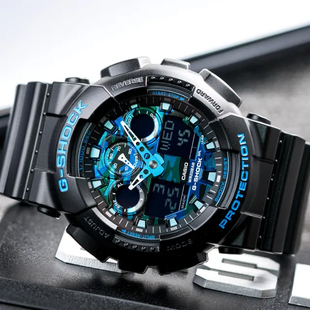 G-SHOCK】強悍迷彩潮流雙顯錶-藍迷彩(GA-100CB-1ADR) - momo購物網