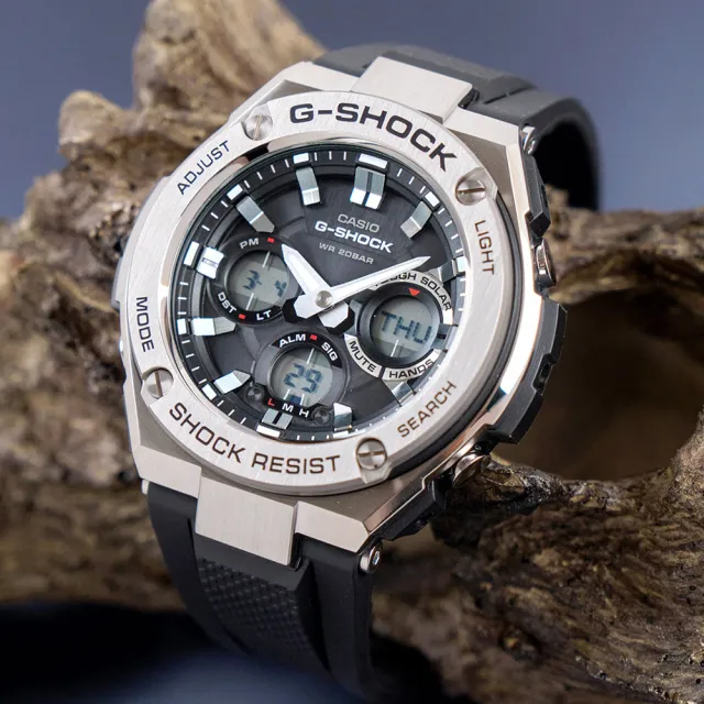 CASIO 卡西歐】G-SHOCK 強悍太陽能雙顯運動錶-黑x銀(GST-S110-1A