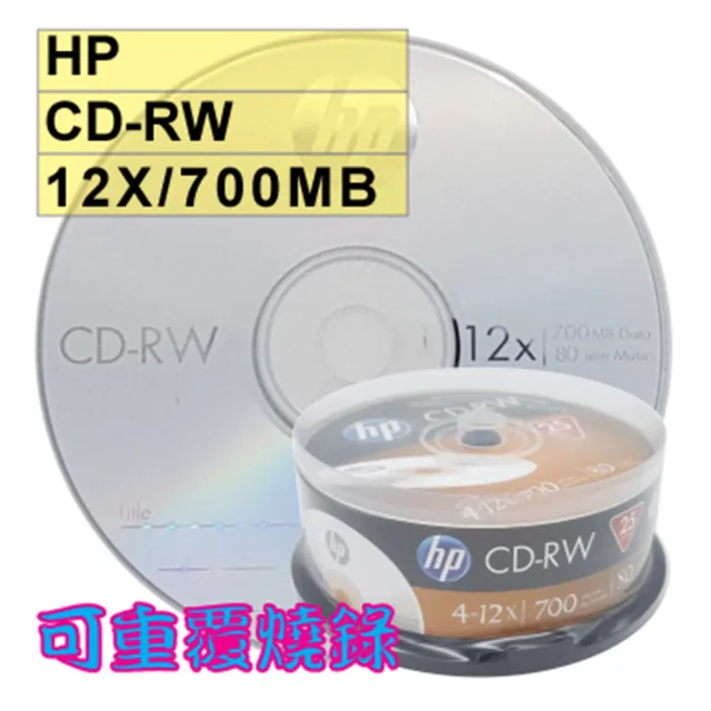 【HP 惠普】HP LOGO CD-RW 12X 700MB 空白光碟片(25片)