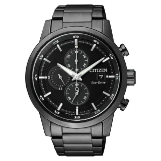 【CITIZEN 星辰】GENTS光動能簡約時尚三眼計時腕錶-黑43mm(CA0615-59E)