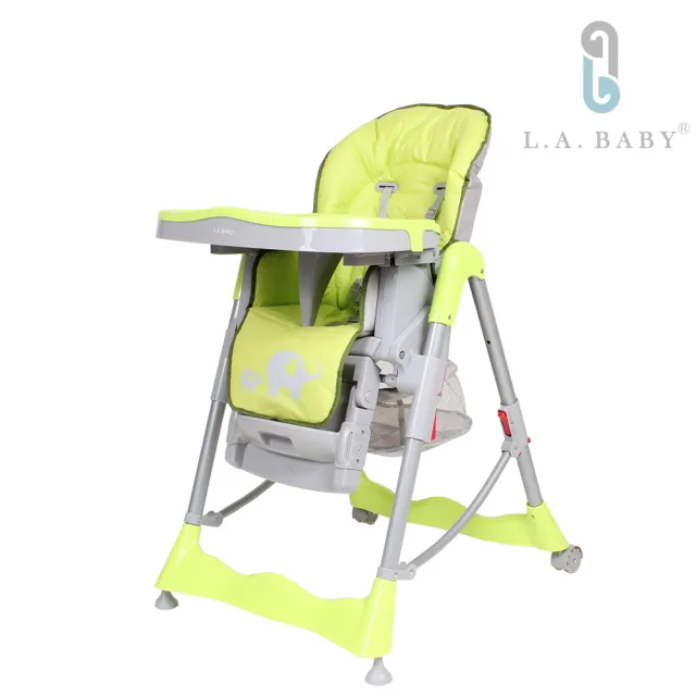 【L.A. Baby】多功能高腳餐椅-腳踏可調款(4色選購大象桃紅色、藍色、螢光色、點點灰白)