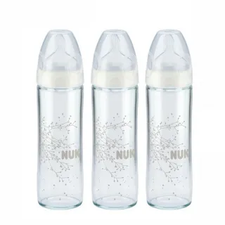 【NUK】輕寬口徑玻璃奶瓶240ml-3入組-附2號中圓洞矽膠奶嘴