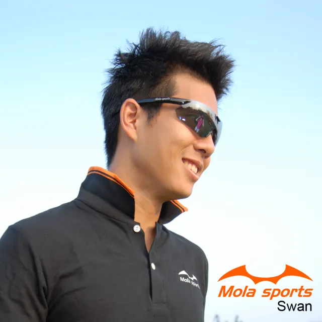 【MOLA】摩拉運動太陽眼鏡墨鏡UV400黑一般臉型 男女 輕量 自行車 跑步高爾夫(Swan-bl)