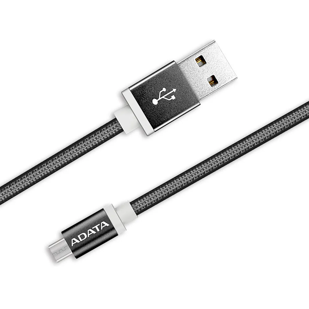 【威剛 A-DATA】2.4A USB-A to microUSB 1m 鋁合金充電傳輸線 雙向USB(曜岩黑/編織線身)