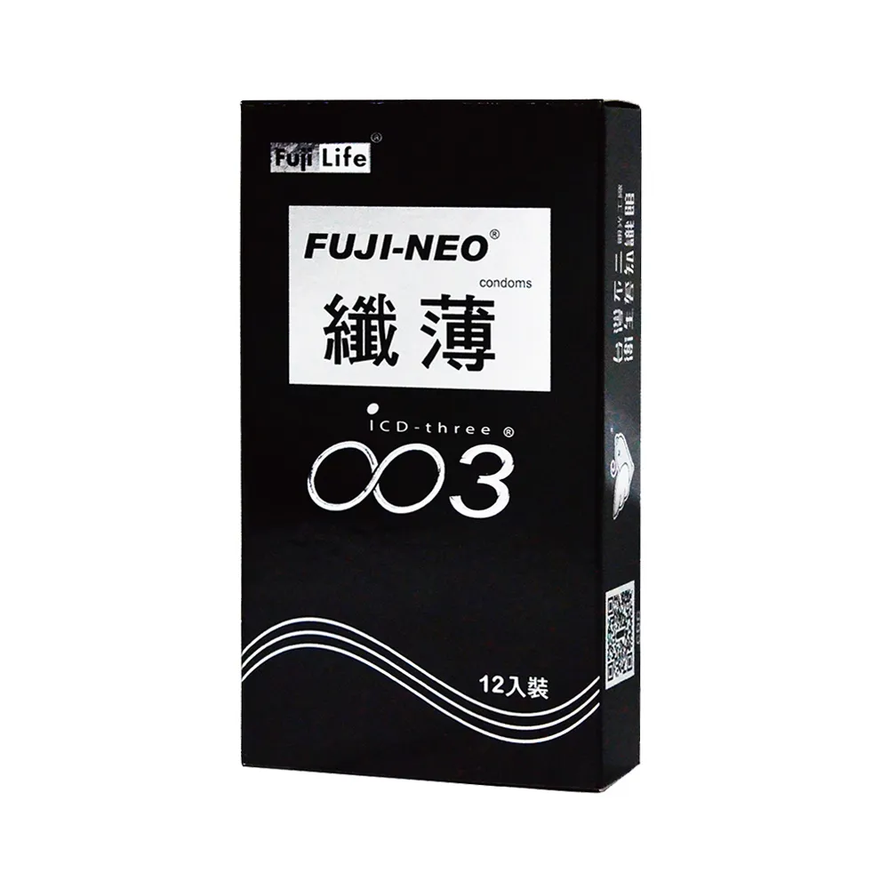 【Fujicondom不二乳膠】纖薄003保險套12入/盒(亮黑)