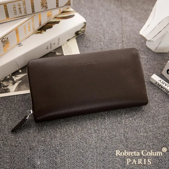 【Roberta Colum】 經典品味鹿紋牛皮單拉鍊長夾正規版-共3色