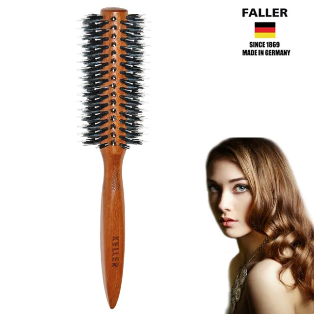 【FALLER 芙樂】德國製櫸木黑豚鬃圓珠熱塑梳捲髮梳54MM(捲髮梳/梳頭造型美容/雙11)