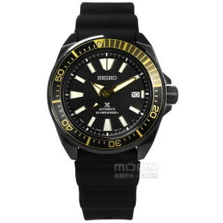 【SEIKO 精工】PROSPEX 自動上鍊日期防水潛水機械矽膠手錶 黑x金 44mm(4R35-01V0SD.SRPB55J1)