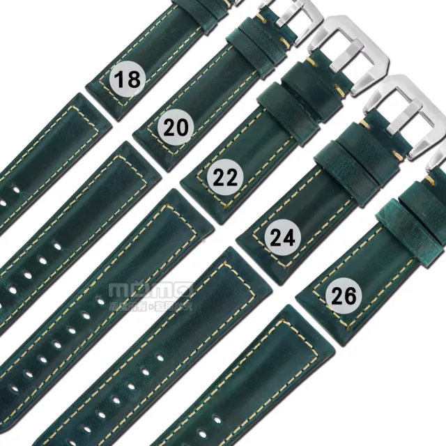 【Watchband】各品牌通用經典復刻百搭款厚實柔軟真皮錶帶(深藍綠色)