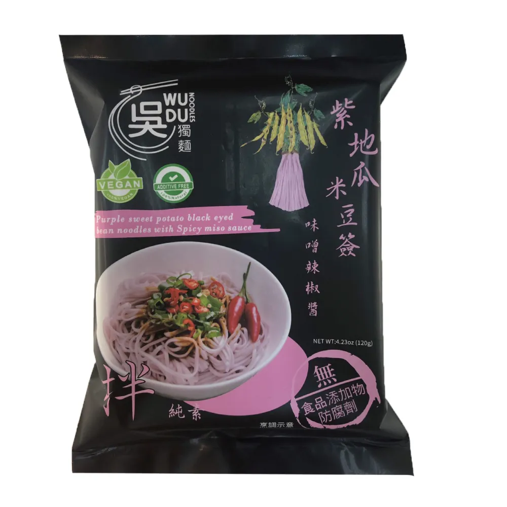 【吳獨麵】紫地瓜米豆簽+味噌辣椒醬 純素-3包入(120g/包)-含醬(快煮麵、無毒麵、泡麵)